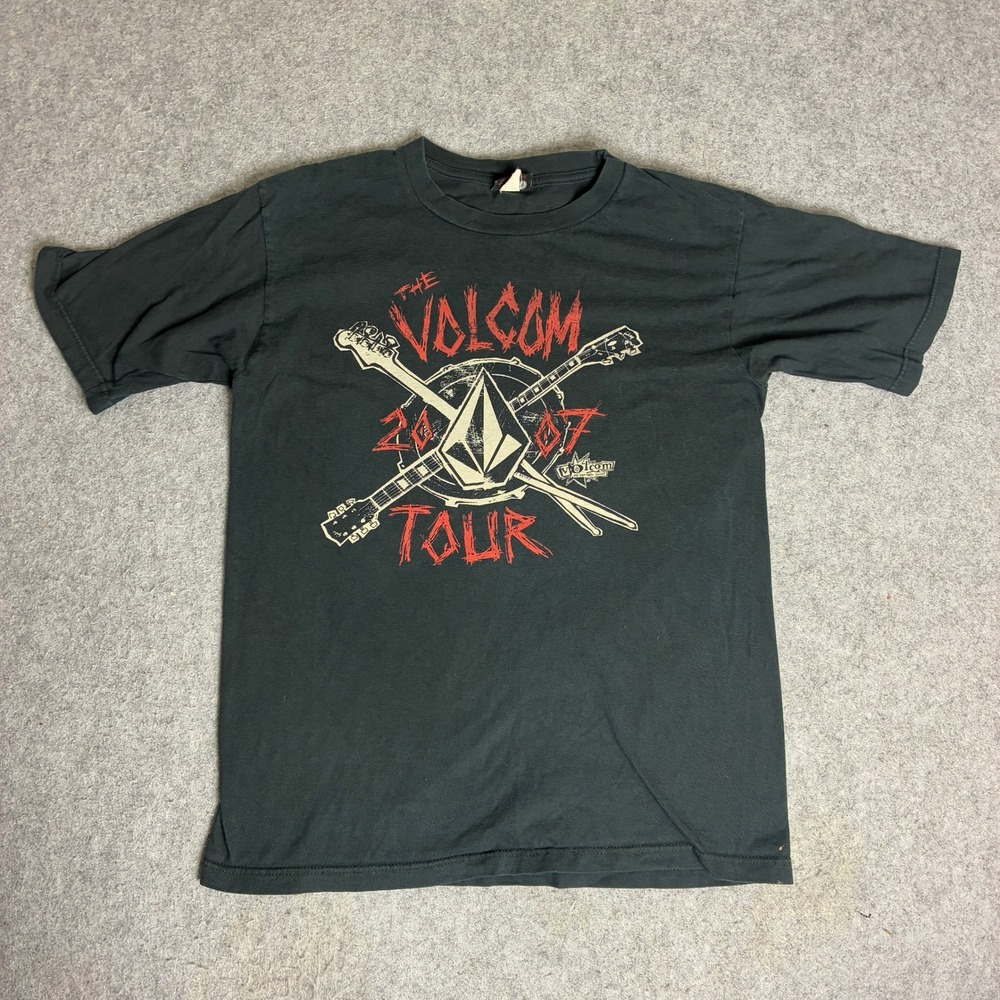 Volcom 2007 Tour Graphic T-Shirt Mens Black Short Sleeve Skate Rock Tee Size M